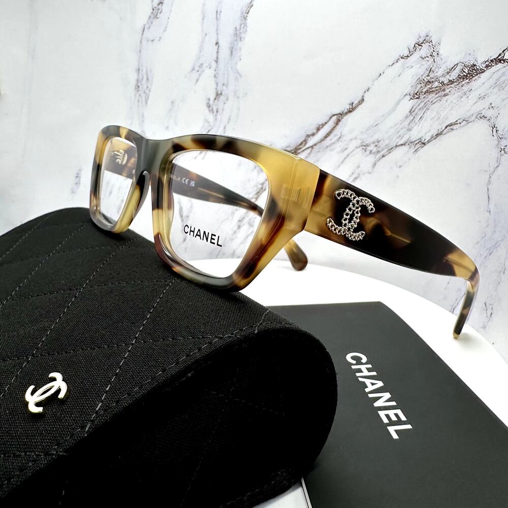 New CHANEL Eyeglasses Brown Gold Chain CC Rectangle 52mm Rx-able - Picture 11 of 16